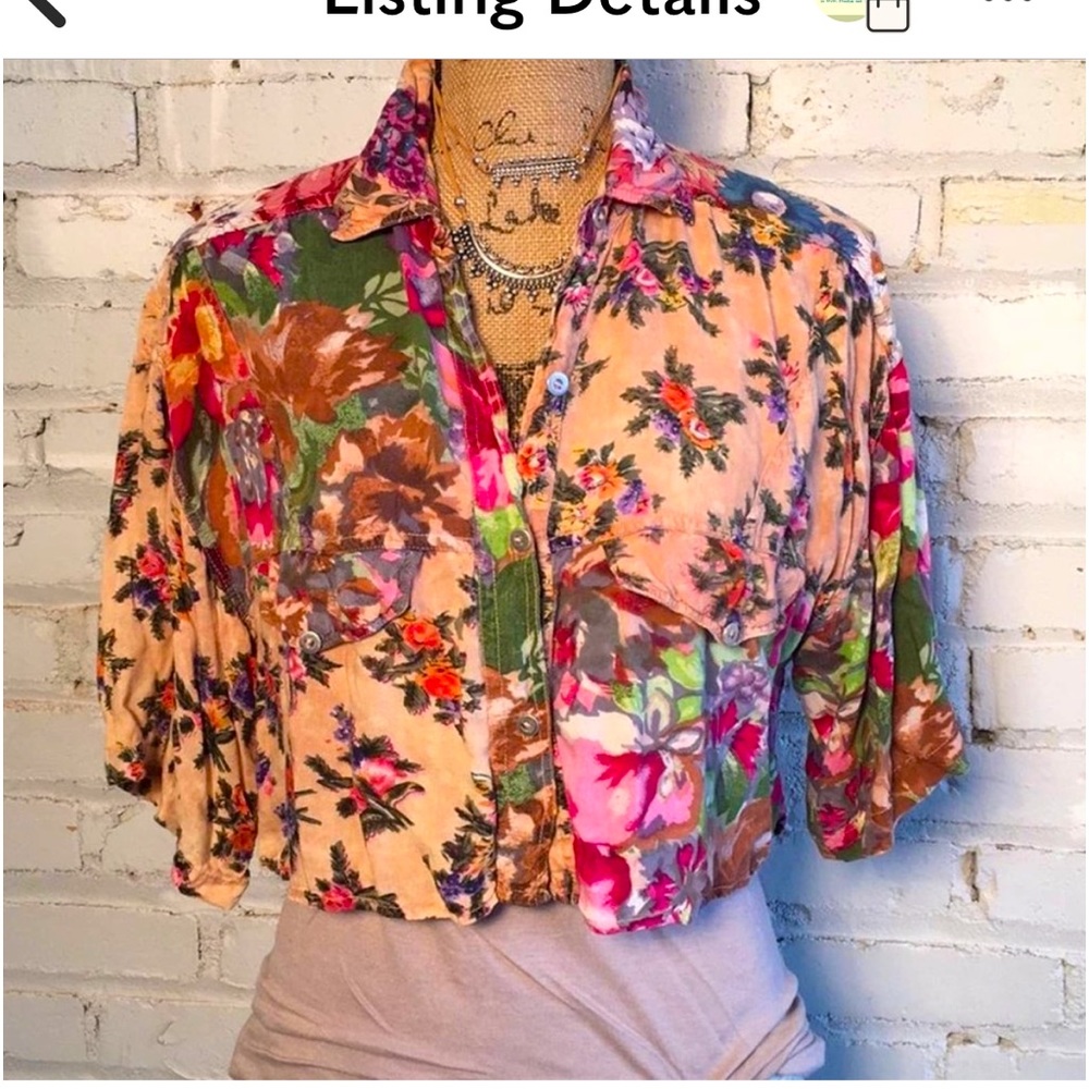 Bonjour cropped button up shirt Small / Medium EUC short sleeves